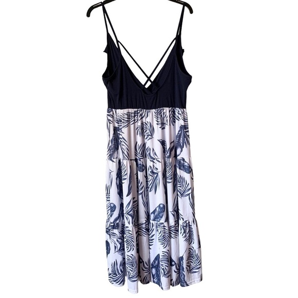 SALE! PATPAT Navy Ruffle Strappy Bodice Tiered Tropical Dress Size Large - Picture 1 of 8